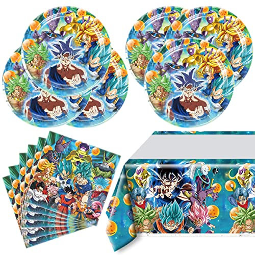 41pcs Birthday Party Supplies for Dragon Ball, 20Plates + 20 Napkin + 1Tablecloth,GoKu Party Decorate Supplies
