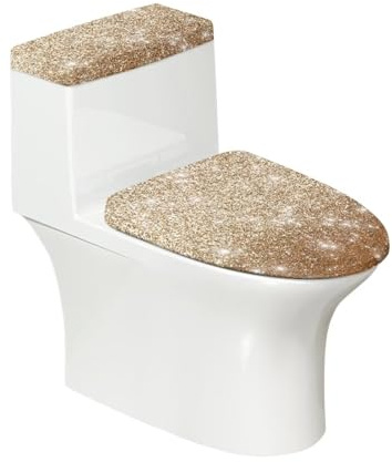 Darisoco Gold Bathroom Standard Toilet Seat Lid Cover Toilet Tank Lid Pads Machine Washable Dustproof Universal Fit Home Xmas Decoration