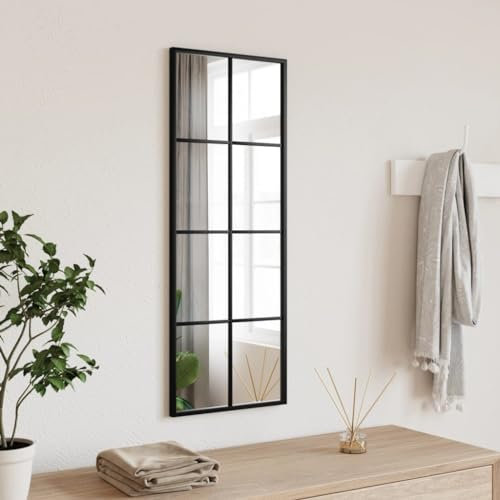 Kavolet 30x80 cm Wandspiegel Dekospiegel Spiegel Garderobenspiegel Schminkspiegel Flurspiegel Frisierspiegel Hängespiegel Wandmontage Badspiegel, Schwarz Metall