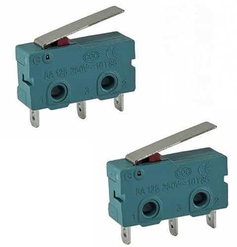 Lot de 2 micro-boutons 3 broches 250 V 5 A 2 positions ON/ON Interrupteur de fin de course avec bras de levier Interrupteur à bascule Micro interrupteur tactile pour mécanique, appareils