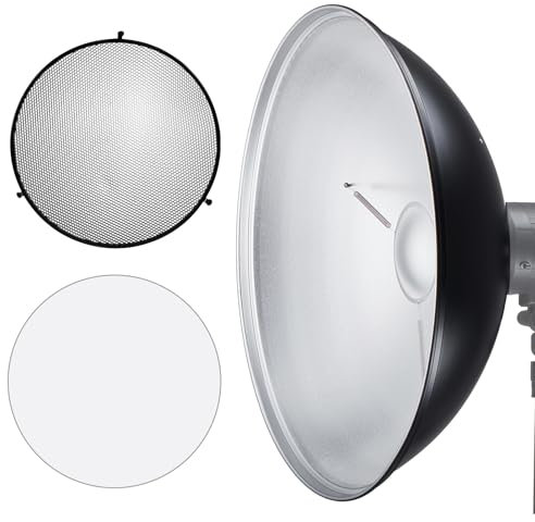JINBEI - 40,6 cm Standard-Reflektor-Schönheitsplatte aus Aluminium mit weißem Diffusor und Wabe, Bowens Mount Studio Stroboskoplicht