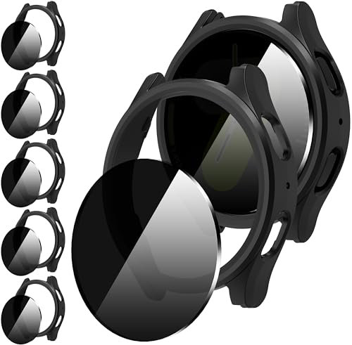 Diruite 5+5 Pezzi Cover per Samsung Galaxy Watch 7 44mm Pellicola Protettiva,PC Custodia*5&Privacy Vetro*5,Nero(Privacy*5),44mm