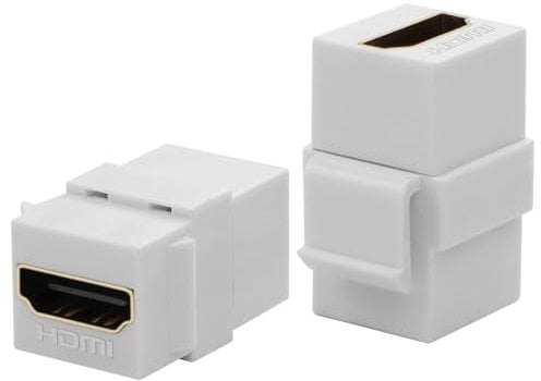 QIANRENON 4K HDMI Keystone Socket HD Display Connector HDMI 2.0 Female to Female Keystone Panel Adapter Coupler 180° Angle HDMI Keystone Wall Plate Multimedia Module, for Wall Plate, White, 2Pcs