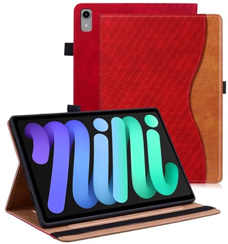 Vkooer Case for iPad Mini 7 (A17 Pro) 2024 7th Generation/iPad Mini 6 2021 (6th Generation, 8.3 Inch), with Pocket Leather Folio Cover with Auto Sleep/Wake Multi Angle Stand - Red