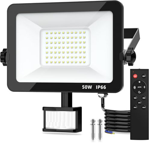 Motion Sensor Outdoor Security Light, 50W 4750 Lumen LED Floodlights with PIR Sensor, IP66 Waterproof Motion Sensor Outdoor Wall Light with Remote Control for Garden, Backyard, Garage, Doorways