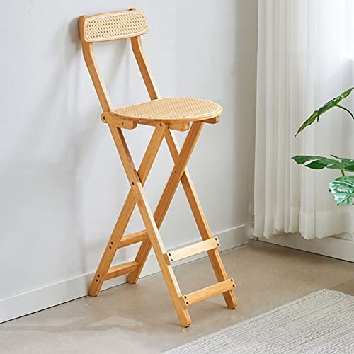 WUUKEPSG Klappbarer Barhocker Aus Bambus Mit Rückenlehne Und Fußstütze, Vintage-Hochstuhl In Thekenhöhe Für Drinnen Und Draußen/L/24Inch(61.5Cm)