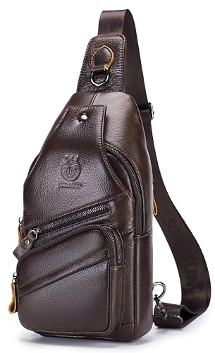 SCHLATUM Schultertasche für Herren und Damen, echtes Leder, Brusttasche, lässiger Tagesrucksack, Umhängetasche, für Reisen, Wandern