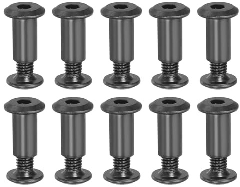 PATIKIL 20 kit Tornillo de Conexión, M6*10mm Postes de Tornillo de Unión Hexagonal Tornillos Chicago de Encuadernación Acero al Carbono Manguito para Muebles Cinturón Armario, Negro