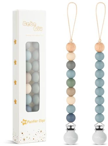 BeBeBiu Schnullerkette, Schnullerkette Junge, Schnullerkette Mädchen, Schnullerkette Silikon, Trinkbecher Halteriemen für Kinderwagen/Babytrage/Autositz, Schnullerband, 2er-Pack (Wilderness/Ether)