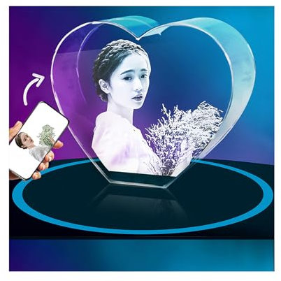 BSKJMMP 3D-Kristall-Herz-Foto, personalisierte Bilder in Glas-Fotowürfel für Frauen, Ihn, Mutter, Paar, Freundin, personalisierbar, Weihnachten, lasergraviertes Bild (8 x 4 x 7 cm)