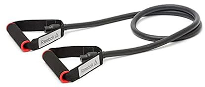 Reebok Resistance Tube (Heavy Resistance, Black), Ganzkörpertraining, Aufwärm- & Krafttraining, Widerstandsbänder mit Griffen, rutschfeste Stretchbänder für Übung, Fitnessbänder für Männer und Frauen