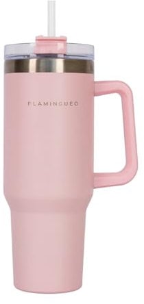 Flamingueo Mug Isotherme - Gourde Isotherme, Thermos Café, Acier Inoxydable, Thermos Paille, Boissons Froides 24h et Chaudes 10h, Mug Thermos, 1,18L
