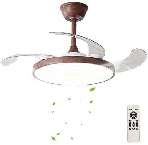 Grande Ventilador De Techo Con Luz Y Mando A Distancia Silencioso Dormitorio Retráctil LED Ceiling Fan with Light Regulable Reversibile Moderno Lampara Ventilador Smart 6 Velocidades-Wood||118cm