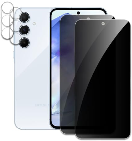 AKLPP 2+2 Pack Privacy Screen Protector for Samsung Galaxy A55 with Camera Lens Protector, Anti-Spy Tempered Glass Film Accessories, Private Protection, Anti-Scratch, Case-Friendly, 9H Hardness