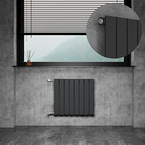 WITEN&NOCK Design Heizkörper Flach Paneelheizkörper Anthrazit 600 x 550 mm Einlagig mit Seitenanschluss Austauschheizkörper Nabenabstand 500 mm inkl. Montageset