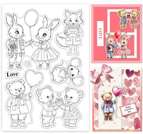 GLOBLELAND Transparente Stempel Mit Valentinstagsmotiven Silikon Stempel Zum Valentinstag Silikonstempel Mit Hasenmotiv Liebe Für Selbstgemachtes Scrapbooking Und Kartenmachen 6.3x4.33 Zoll
