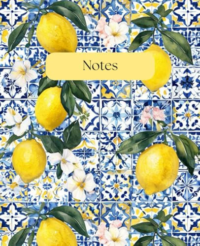 Sunny Greek Lemon Tile Notebook – Mediterranean-Inspired Journal with Vibrant Citrus and Floral Charm