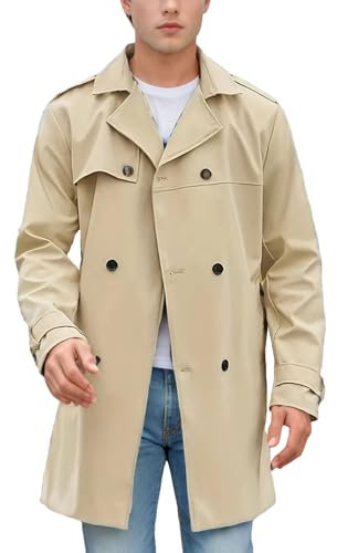 amropi Gabardina Hombre Doble Botonadura Abrigo Cortavientos con Botones Trench Chaqueta Khaki, L