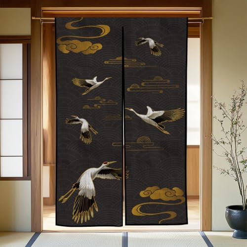 CHGCRAFT Red-Crowned Crane Door Curtain Doorway Cloud Doorway Japanese Curtain Room Divider Folding for Kitchen Bathroom Bistro Partition Shading Bedroom Decoration, 33x59 Inch