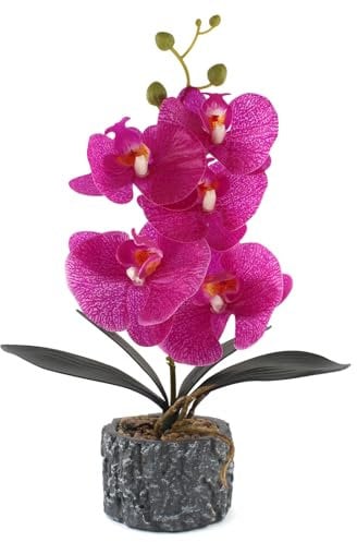 ginojex Lebensechte künstliche Orchidee, Kunstpflanze, künstliche Blume, Phalaenopsis mit Zementvase, Tischaufsatz, Zuhause, Badezimmer, Hotel, Büro, Dekoration (lila, hoch, 38,1 cm)