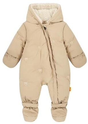 Steiff Schneeanzug EU Größe 74 sesame, warmer Winter Overall, mit Kapuze, ideal für Schnee & Outdoor, Skianzug für Kinder, waschmaschinenfest