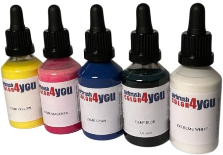 AirbrushColor4you - CMYK Farbset für Airbrush ab 0,15mm Düsengröße, spritzfertige Airbrushfarbe (CMYK | 5+2)