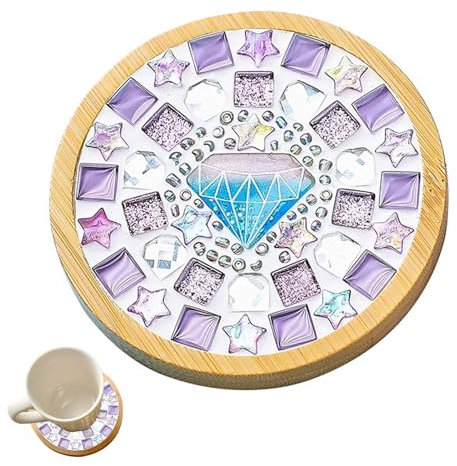 Rnigra Mosaic Kits for Adults, Bamboo Coasters Mosaic Kit, DIY Mosaic Coaster Crafts Supplies, Suitable for Home Decoration, Gift Giving (Square, Diamond Pattern)