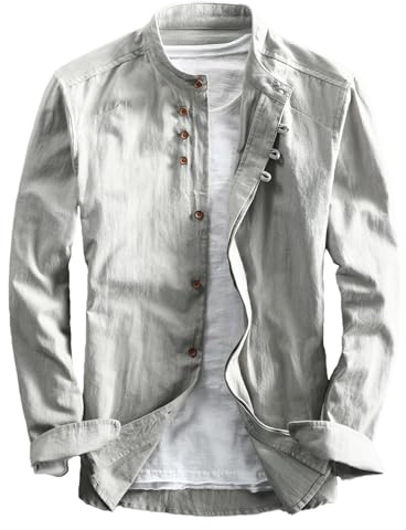Veste Homme Ete Legere Chic Lin BoutonnéE -Chemise Homme Col Mao Manches Longues Surchemise DéContracté Haut Confortable Grande Taille Cardigan