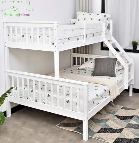 Ariyah Collections Triple Bunk Beds For Kids, 3ft Single Bed Botton & 4.6ft Double Bed Upper Bunk Wooden Bed Frame Bunk Beds For Adults & Toddler (White)