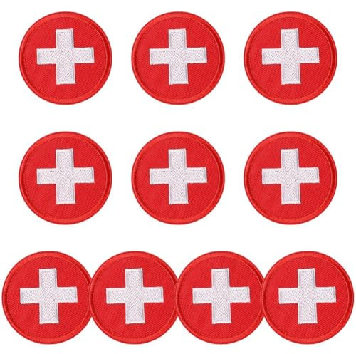 Glixoft 10 Stück Rotes Kreuz Patches Runde Stickerei Patches Taktische Militärische Applikationen Für Kleidung Rucksäcke Mäntel Hüte Dekoration