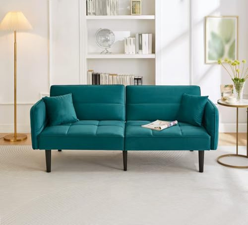 Gelukueub 2-in-1 Verstellbares Schlafsofa – Zweisitzer mit Samtbezug, klappbaren Armlehnen & Schlaffunktion,ideal für kleine Räume