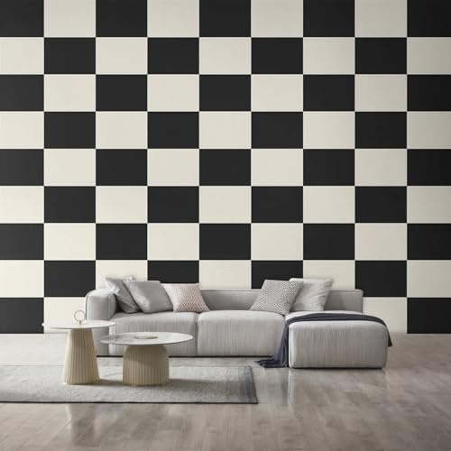Generisch Tapete Schwarz und Weiß Kariert Wohnzimmer Schlafzimmer, Fototapete Retro Schachbrett Wand Deko, Wallpaper, Wandtapete, Mustertapete, Vliestapete, 100 x 70 cm &SO145