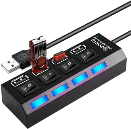 USB Hub for Laptop, Portable Multifunction Data Adapter with Multiple Ports | Independent Button Hub Video Editing, Home Office, Home and Room