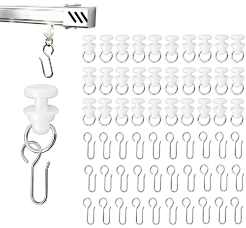 Juego de 100 Deslizadores y Ganchos para Cortinas – 50 Deslizadores de Plástico y 50 Ganchos Metálicos para Rieles Estándar – Ideal para Cortinas, Cortinas de Ducha y Separadores de Ambientes