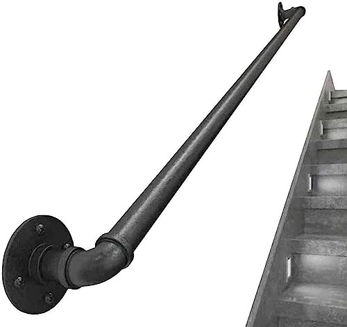 Wandmontierter Handlauf Stange Retro Treppengeländer Schmiedeeisenrohr Treppe Handlauf Industriell Wind Eisen Rohr Korridor Handlauf Schutz Wasserrohr Handlauf Schwarzes Rohr Durchmes, 120cm