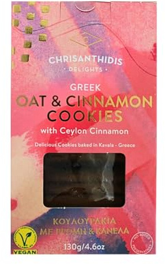 Chrisanthidis Delights Greek Oat & Cinnamon Cookies with Ceylon Cinnamon | Vegan Biscuits – No Added Preservatives – 130g (Pack of 2)