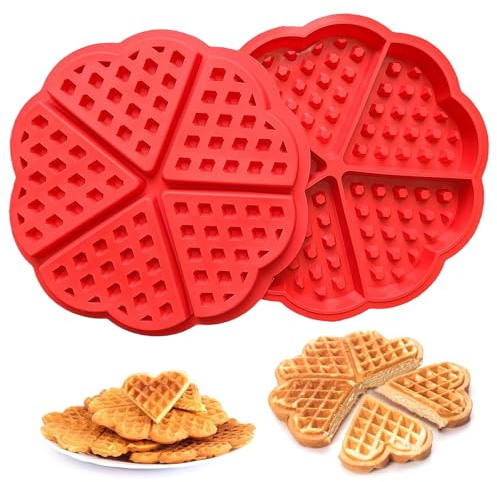 2 PCS Silikon Waffelform in Herzform, 5 Mulden Wiederverwendbare Waffelform | für Airfryer, Antihaft Silikon Formen Backen Waffeln, für Waffeln, Muffins, Schokolade DIY Backen