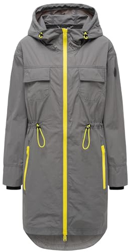 MARIKOO Damen Mantel (S-3XL) mit Kapuze, Taillenweite verstellbar, Brustpattentaschen - N133
