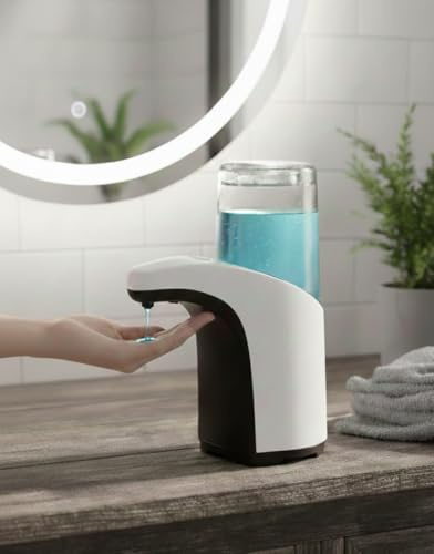 Automatisk dispenser för tvål och desinfektionsgel, beröringsfri IR-sensor, 300 ml, IPX4 vattentät, 5 justerbara nivåer, svart och vitt
