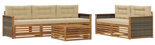 vidaXL Outdoor-Sofagarnitur mit Kissen 6 pcs Natur und Beige, Gartenlounge, modernes Ecksofa, Outdoor-Sitzgelegenheit, Terrassenmöbel, gemütliches Set