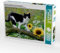 CALVENDO Puzzle Schwarz-weiße Katze mit Sonnenblumen 2000 Teile Puzzle quer | Lege-Größe cm Foto-Puzzle für glückliche Stunden
