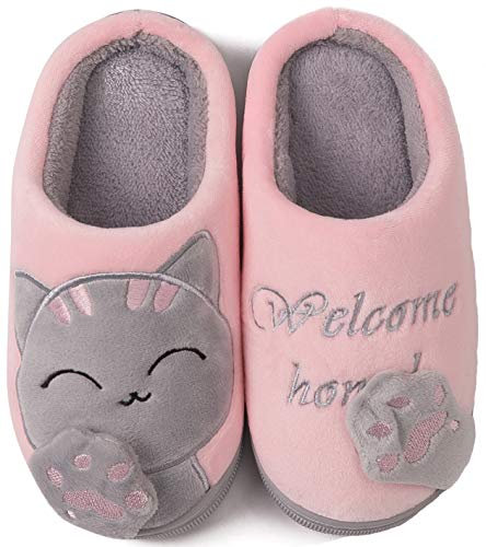 ChayChax Carino Cartone Animato Pantofole da Casa Bambini Uomo Donna Inverno Peluche Ciabatte Interne Comode Caldo Scarpe di Cotone Invernale, Rosa Grigio, 27/28 EU=Produttore 30/31(210)