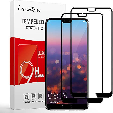 Lanhiem [2 pièces] Verre Trempé Huawei P20, [Couverture Complète] Ultra Résistant, Dureté 9H,Film Protection écran pour Huawei P20, Compatible avec Les Coques, Noir