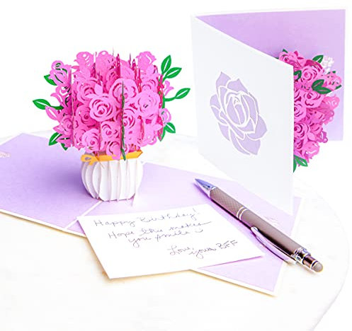 PopLife Biglietto pop-up per festa della mamma con rose rosa, 3D Happy Anniversary Bouquet Pop Up, San Valentino, compleanno, fidanzamento, per mamma, figlia, moglie, sorella