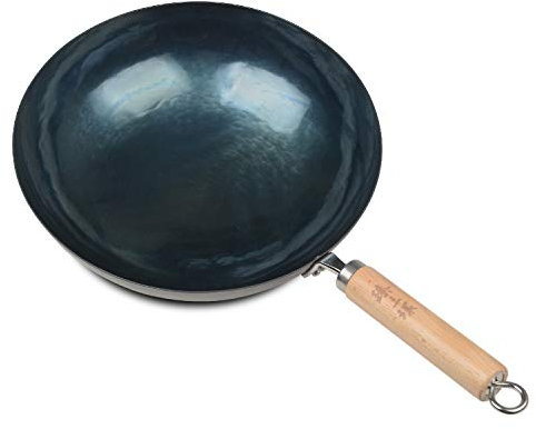 Zhangqiu Zhensanhuan - Olla de hierro hecha a mano, tono claro en la punta del wok chino tradicional antiguo Wok Home 直径30cm 蓝黑色