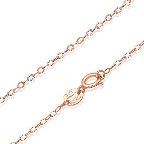 Rose Gold Flashed Sterling Silver 1mm Thin Delicate Flat Cable Chain Necklace, Size 14 inch