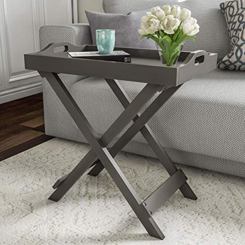 Lavish Home Folding TV Tray, Modern Side Table with Removable Shelf for Serving, Decorating or Meals, Portable Side Furniture for Living Room, Bedroom or Home Office