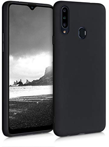kwmobile Hülle kompatibel mit Samsung Galaxy A20s Hülle - weiches TPU Silikon Case - Cover geeignet für kabelloses Laden - Schwarz matt