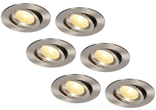 HOFTRONIC - 6er LED Einbaustrahler 230V Edelstahl IP44 Wasserdicht Dimmbar Schwenkbar 2700K Extra Warmweiß 6x8W 6x650 Lumen Bad Einbauleuchte Einbauspot für innenbereich und Außenbereich