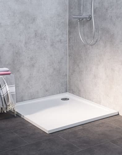 Combia Duschwanne flach auch bodengleich Mineral-Colorat weiß quadratisch 90x90cm H=3,5cm